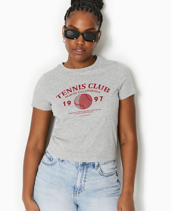 T-shirt ajusté avec print devant gris chiné - Pimkie