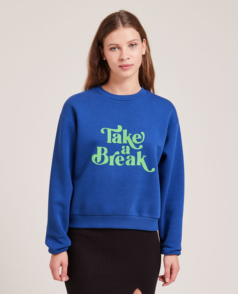 Sweat col rond avec flocage bleu foncé - Pimkie