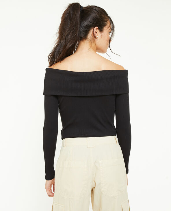 Top encolure Bardot en maille côtelée noir - Pimkie
