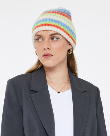 Bonnet rayé avec revers lilas - Pimkie