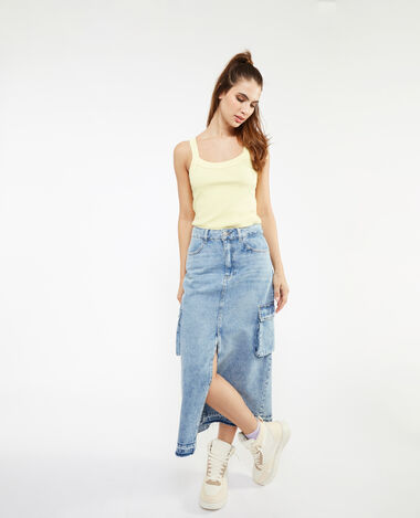 Jupe longue en jean avec poches cuisse bleu - Pimkie