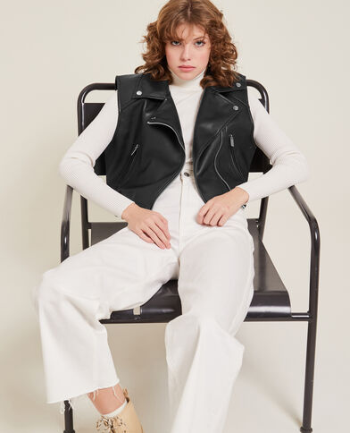 Blouson biker sans manches noir - Pimkie