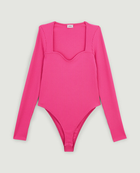 Body maille côtelée encolure cœur rose fuchsia - Pimkie