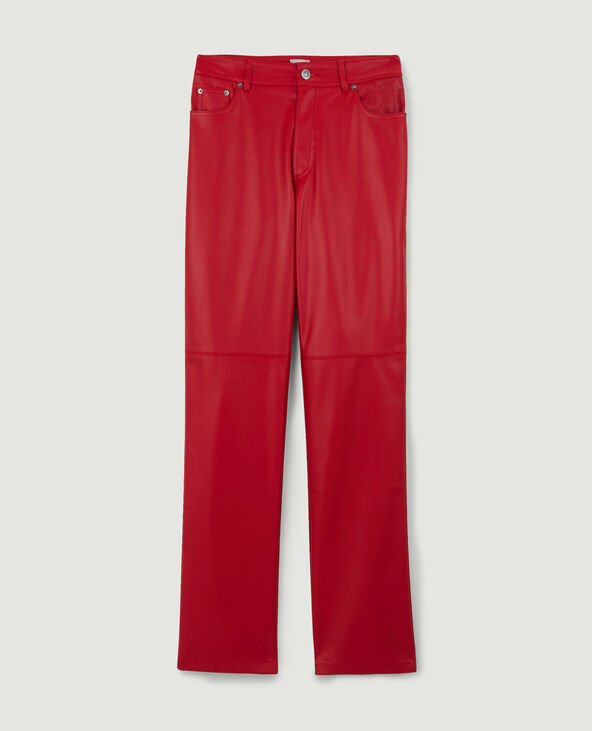 Pantalon rouge simili cuir clearance