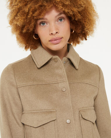 Blouson court en drap de laine taupe - Pimkie