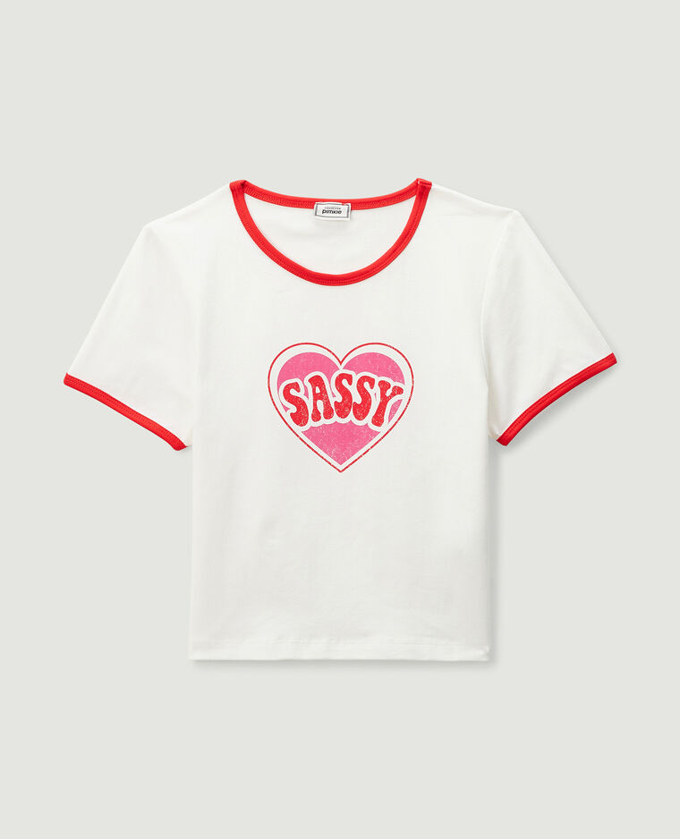 T-shirt cropped à inscription SASSY rouge - Pimkie
