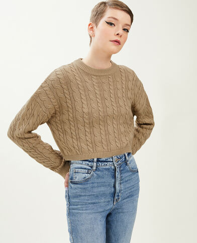 Pull court en maille torsadée camel - Pimkie