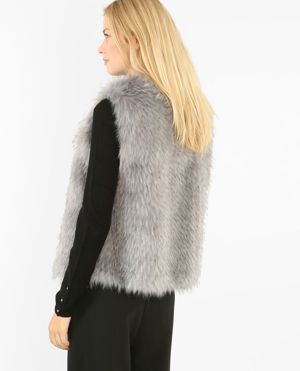 Gilet fausse fourrure top sans manche noir