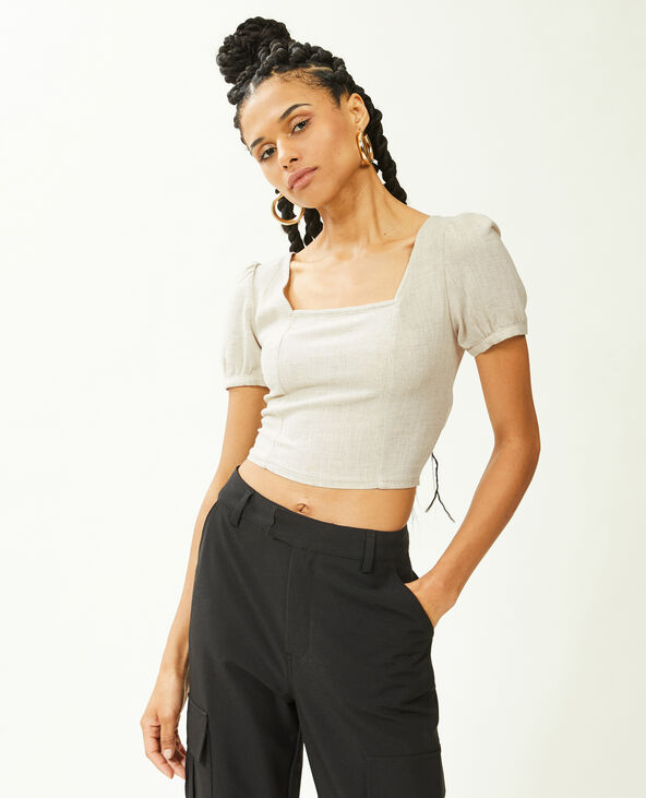 Top encolure carrée avec laçage dos beige - Pimkie