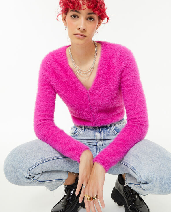 Gilet court en maille poilue rose - Pimkie