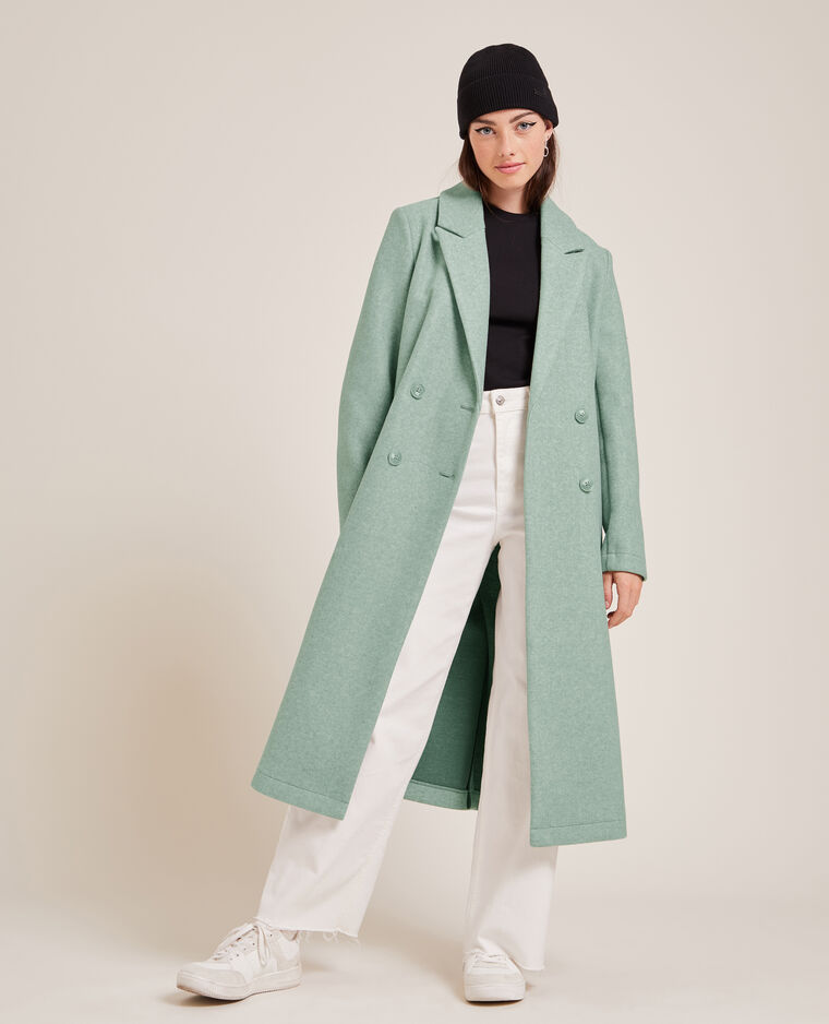 Manteau long effet drap de laine vert - Pimkie