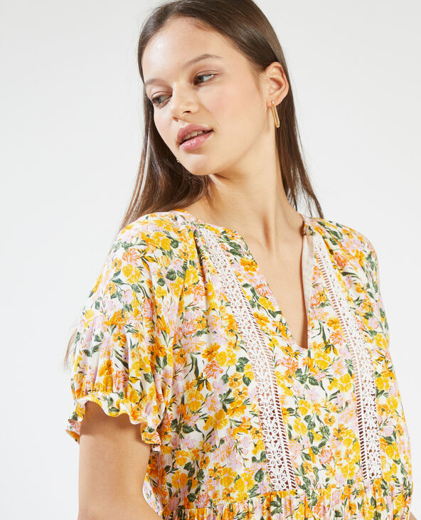 Robe courte avec guipure jaune - Pimkie