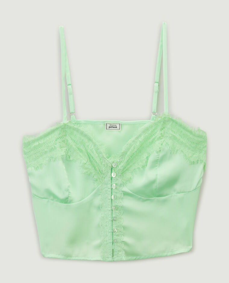 Cropped top dentelle et boutons vert - Pimkie