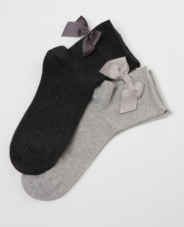 Lot de 2 paires de chaussettes à nœuds gris foncé - Pimkie