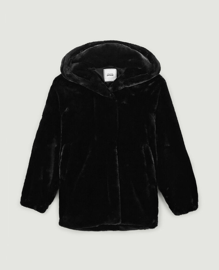Manteau fausse fourrure avec capuche noir - Pimkie