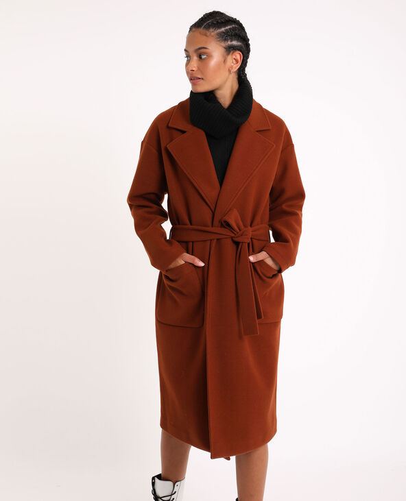 Manteau long à ceinture marron - Pimkie