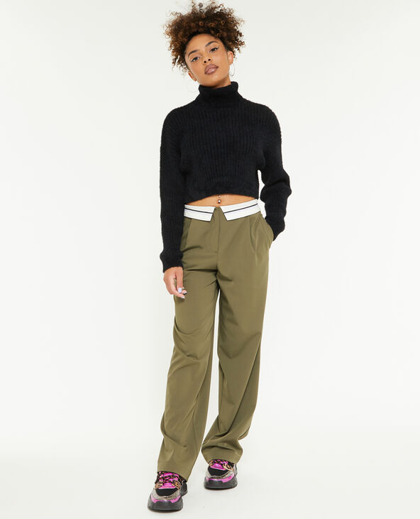 Pantalon droit avec ceinture fantaisie vert kaki - Pimkie