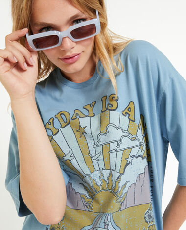 T-shirt oversize avec imprimé bleu - Pimkie