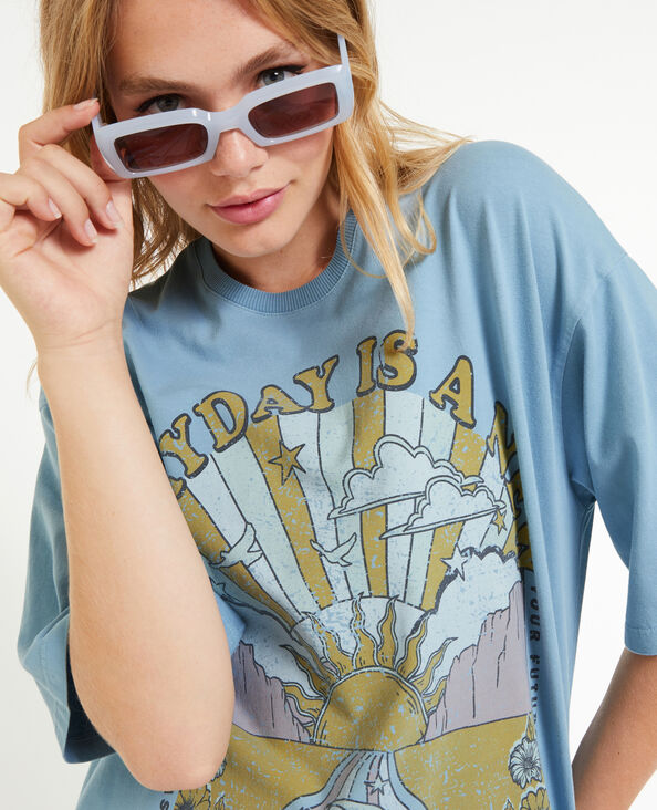 T-shirt oversize avec imprimé bleu - Pimkie