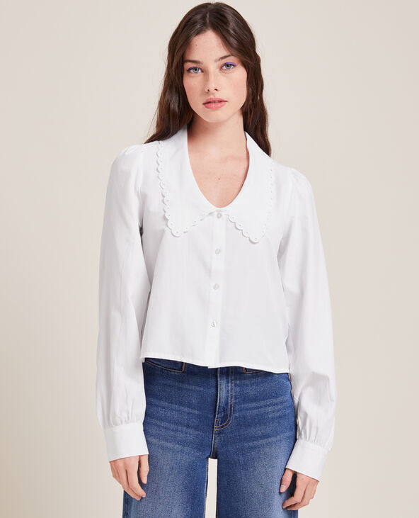 Chemise courte grand col festonné blanc - Pimkie