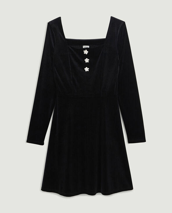 Robe patineuse en velours ras noir - Pimkie