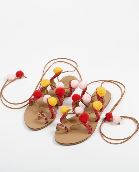 Sandales ethniques à pompons beige - Pimkie
