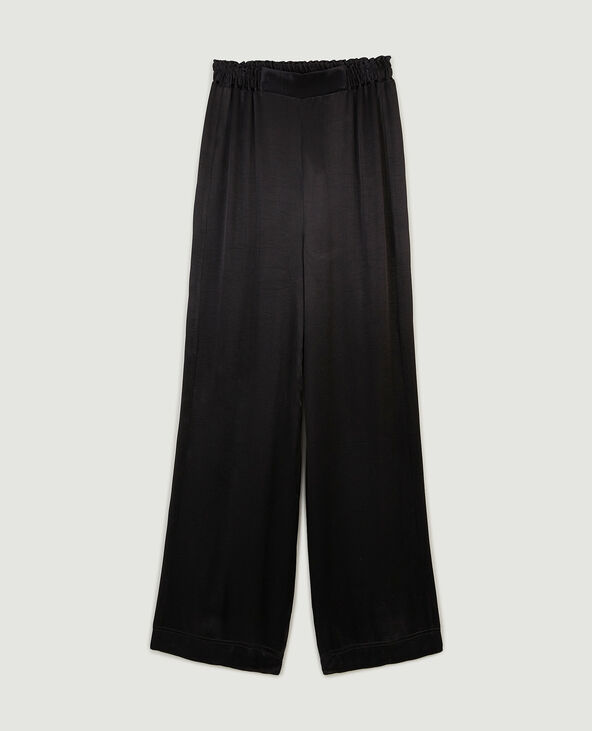 Pantalon large en satin noir - Pimkie