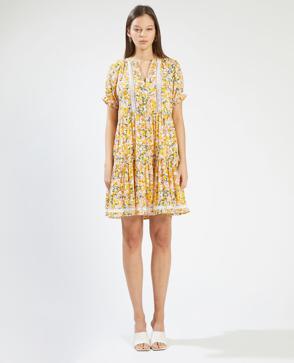 Robe courte avec guipure jaune - Pimkie