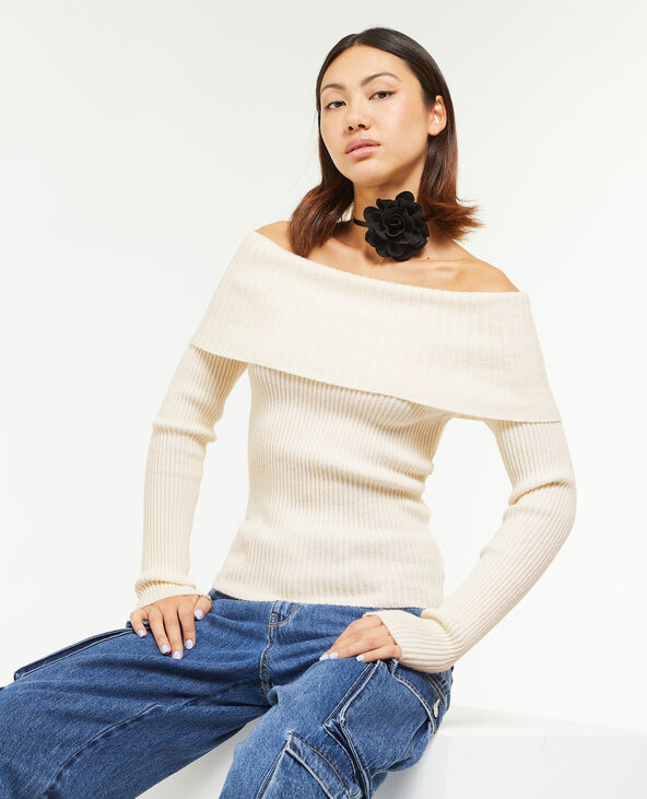 Pull encolure Bardot en maille c tel e