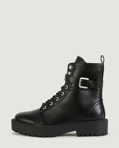 Bottines à lacets et bride noir - Pimkie