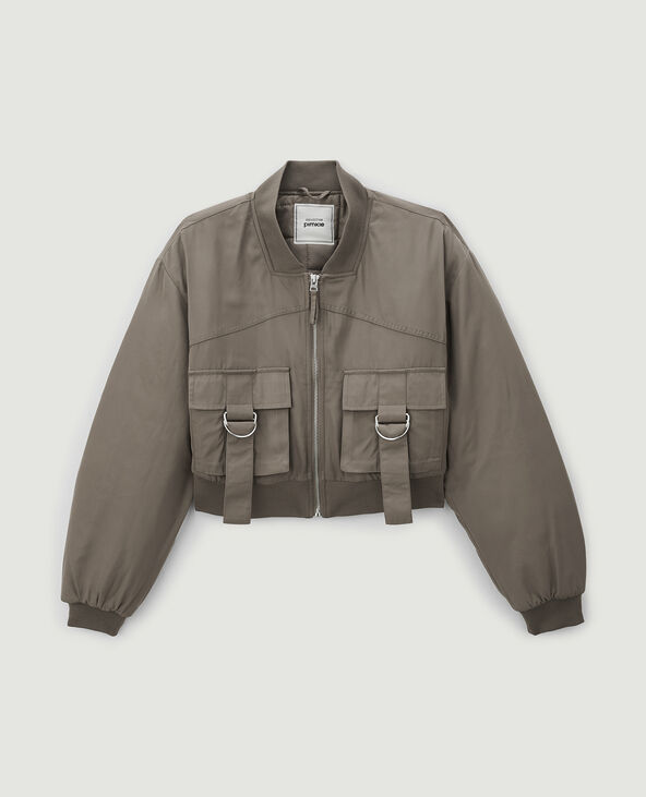 Bomber court avec poches et sangles taupe - Pimkie