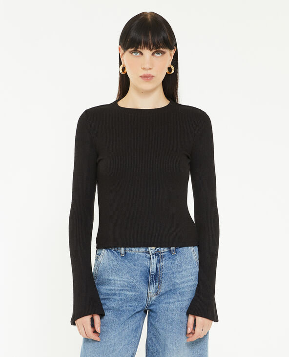 Pull fin en maille côtelée col rond noir - Pimkie