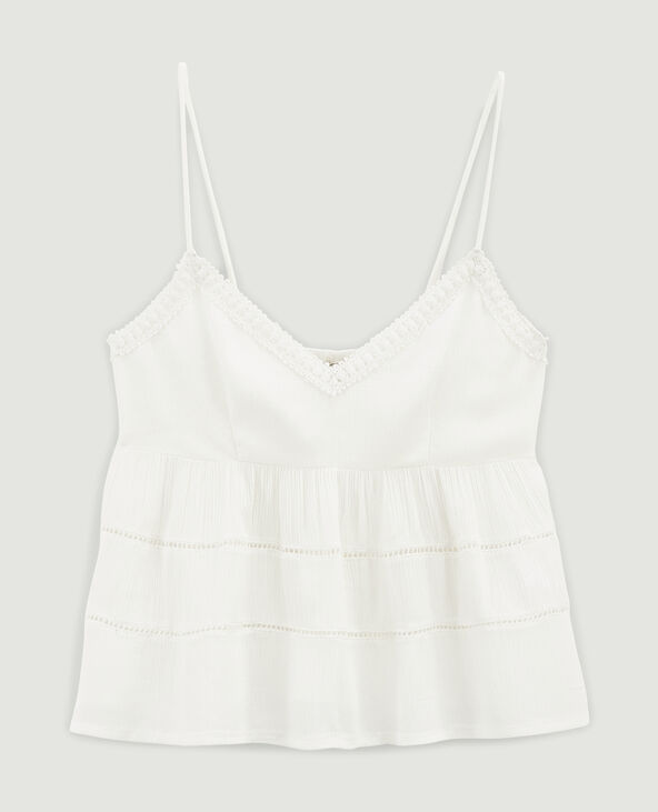 Top à bretelles volants et crochet blanc - Pimkie