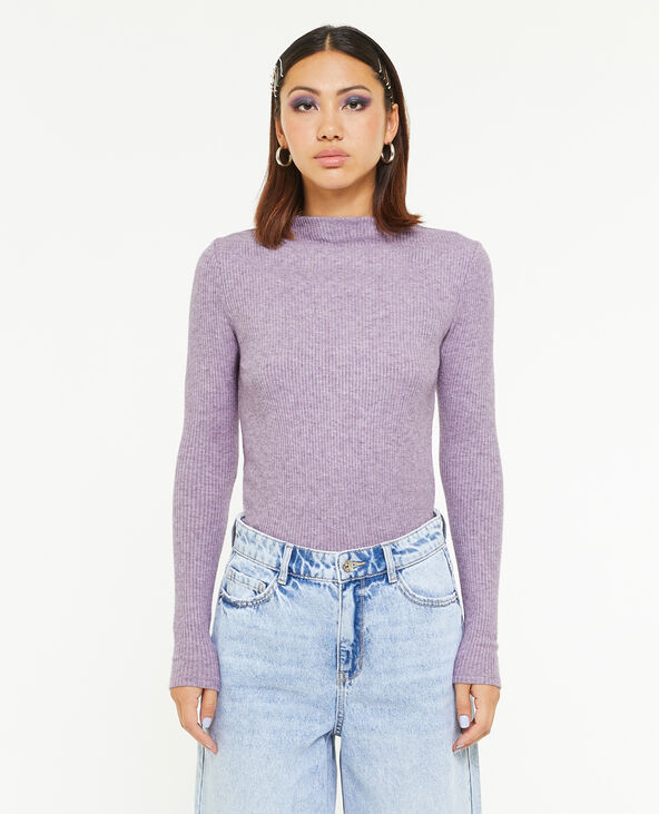 Pull fin en maille côtelée col cheminée lilas - Pimkie