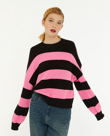 Pull col rond en maille rayée rose - Pimkie