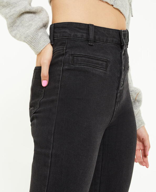 Jean flare taille haute boutons apparents noir - Pimkie