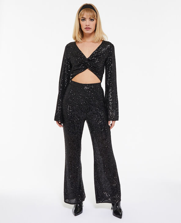 Pantalon flare avec sequins noir - Pimkie