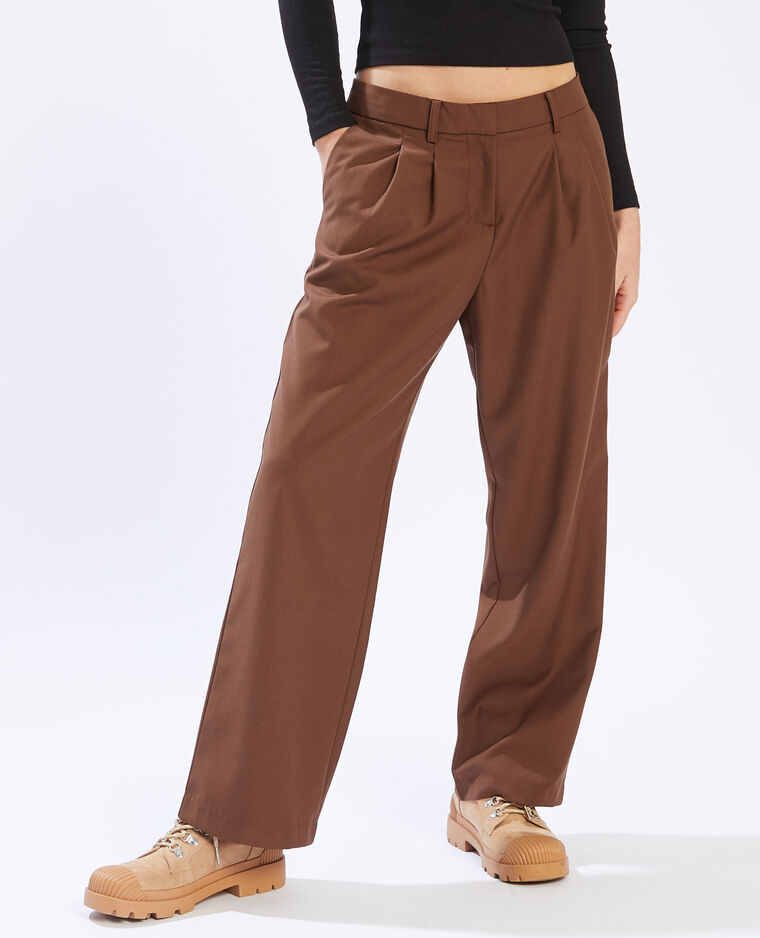 Pantalon large à pinces marron - Pimkie
