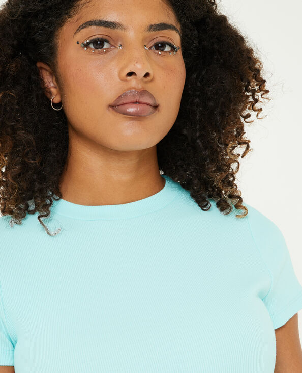 Top maille côtelée bleu turquoise - Pimkie