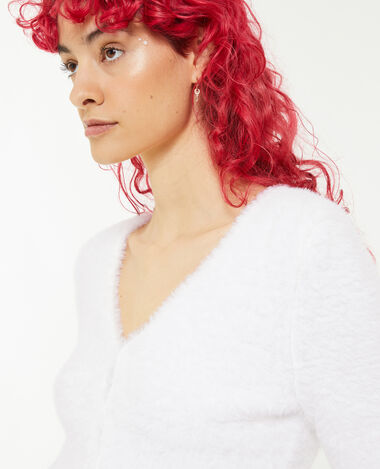 Gilet court en maille poilue blanc - Pimkie