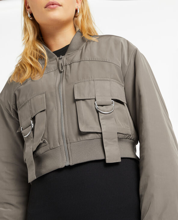 Bomber court avec poches et sangles taupe - Pimkie