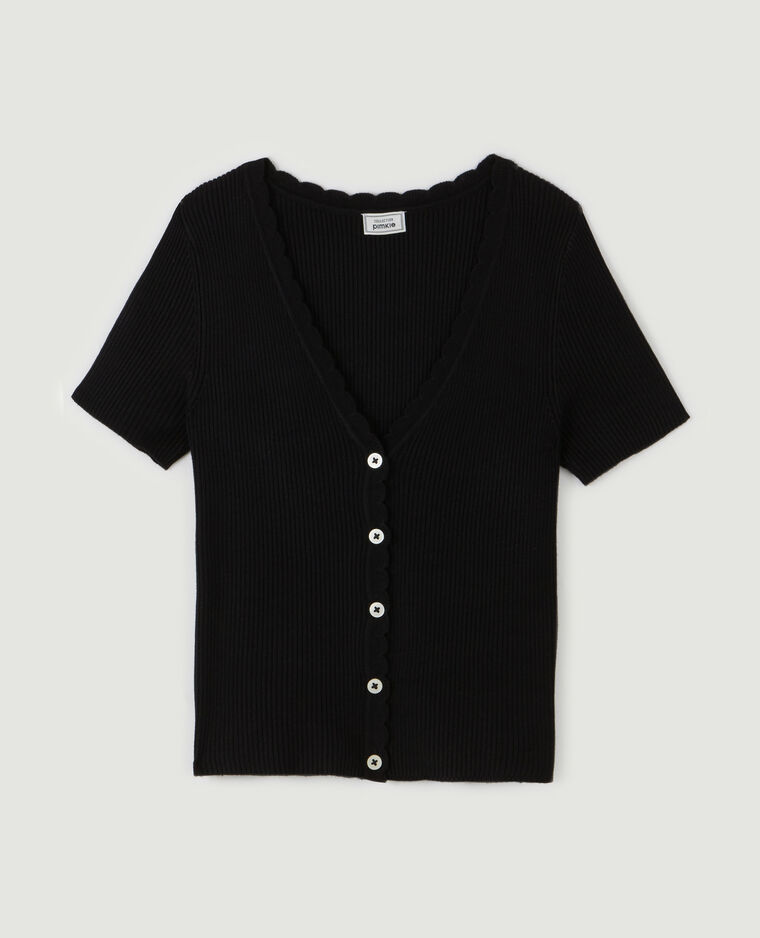 Top boutonné maille côtelée noir - Pimkie