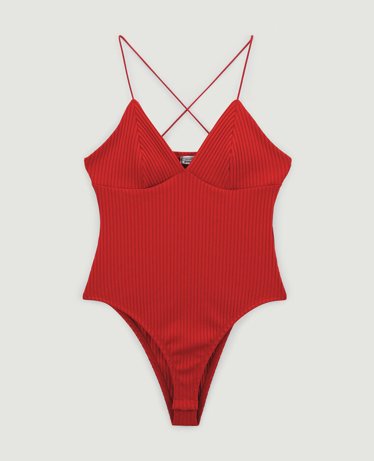 Body maille côtelée fines bretelles rouge - Pimkie