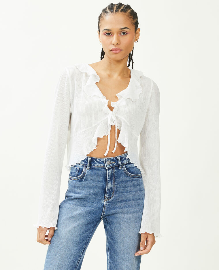 Top à nouer avec volants blanc - Pimkie