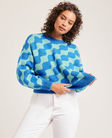 Pull col rond manches ballons bleu électrique - Pimkie