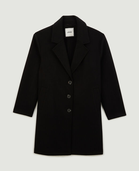 Manteau droit col tailleur noir - Pimkie