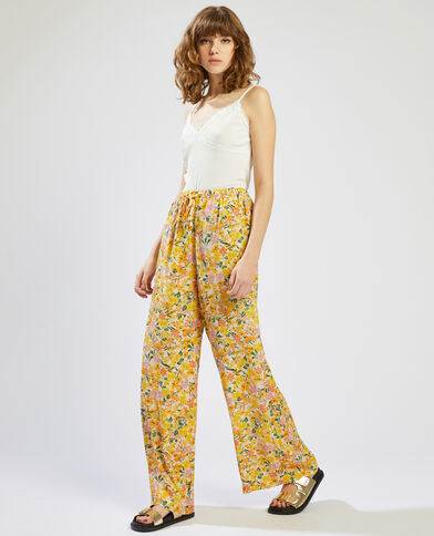 Pantalon fluide à motif fleurs jaune - Pimkie