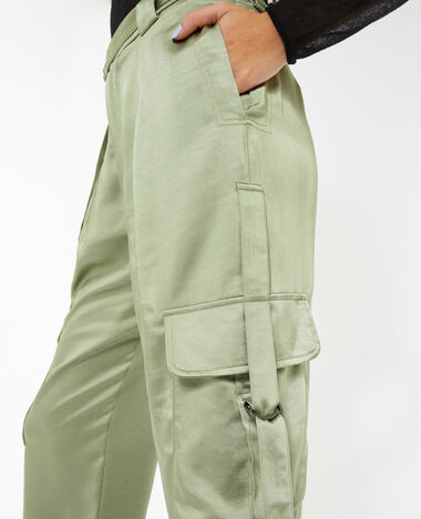 Pantalon cargo en satin vert kaki - Pimkie