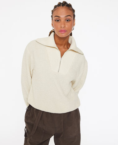 Sweat en sherpa avec col camionneur sable - Pimkie
