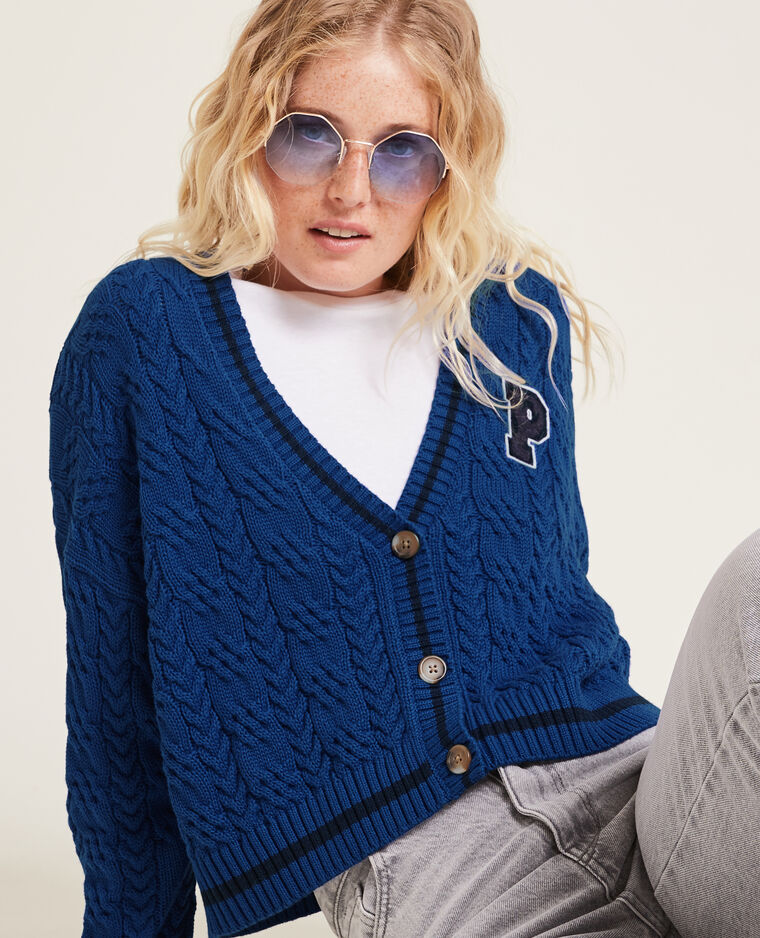 Gilet maille torsadée bleu électrique - Pimkie